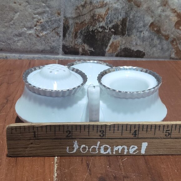 Vintage Victoria Czechoslovakia Porcelain Cruet Set Salt Pepper And Mustard - Picture 8 of 12